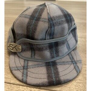 Stormy Kromer 1903 Metal SK Logo Blue Plaid Wool Hat Cap Size 6 1/8 US